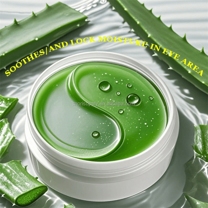 Hydrating eye patches in a container, designed to soothe and lock moisture around the eye area.